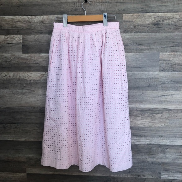 Vintage Romantic Pink Cotton Eyelet Midi Skirt Small - Picture 7 of 9